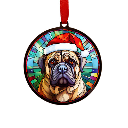 Bull Mastiff in Santa Hat Suncatcher Decoration